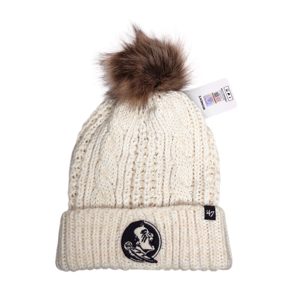 47 Women's  Florida State Seminoles Meeko Light Cream Cuffed Knit Hat W/ Pom